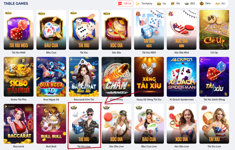 Chọn game Tài Xỉu Live