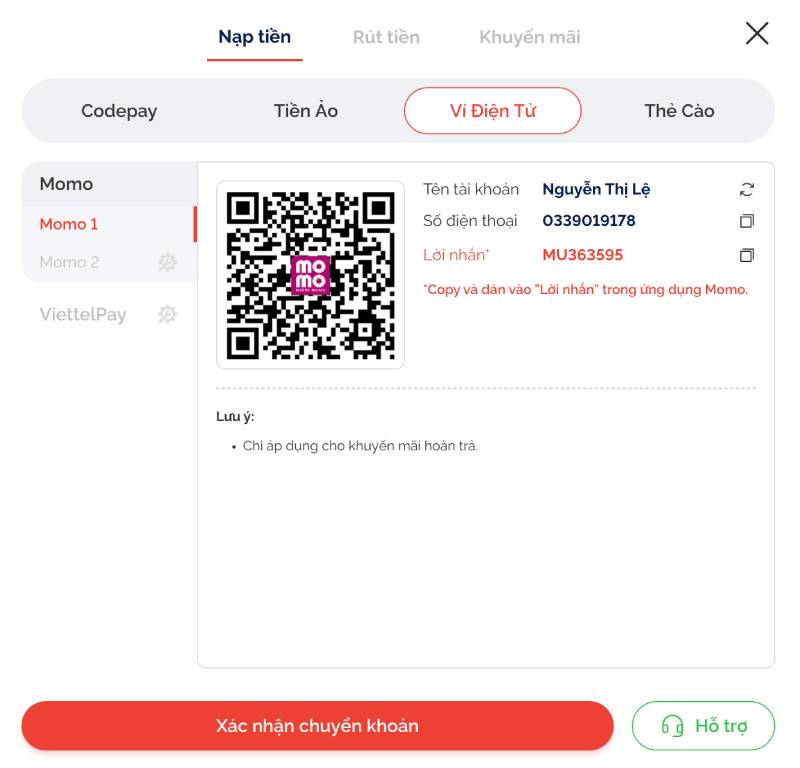 nap tien max88 qua momo